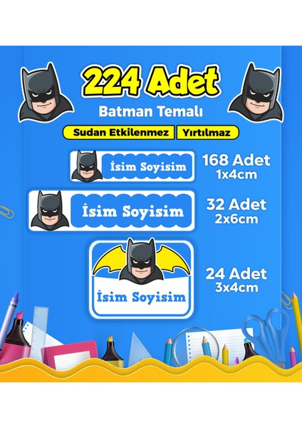 Okul Kreş Etiketi Kalem Defter Özel Isim Yazılabilen Etiket Seti Model 236 - 224 Adet