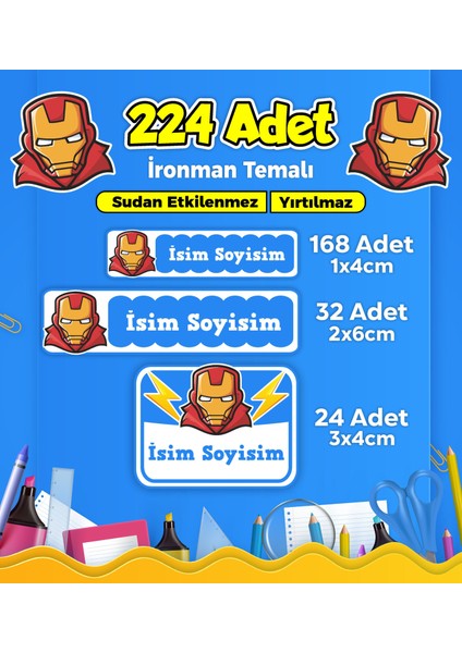 Okul Kreş Etiketi Kalem Defter Özel Isim Yazılabilen Etiket Seti Model 238 - 224 Adet