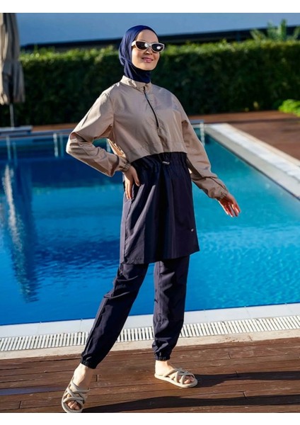Hızlı Kuruyan Sporcu Likra Paraşüt Kumaş Kadın Tesettür Mayo 22104