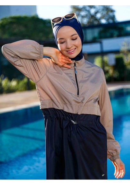 Hızlı Kuruyan Sporcu Likra Paraşüt Kumaş Kadın Tesettür Mayo 22104 modelleri