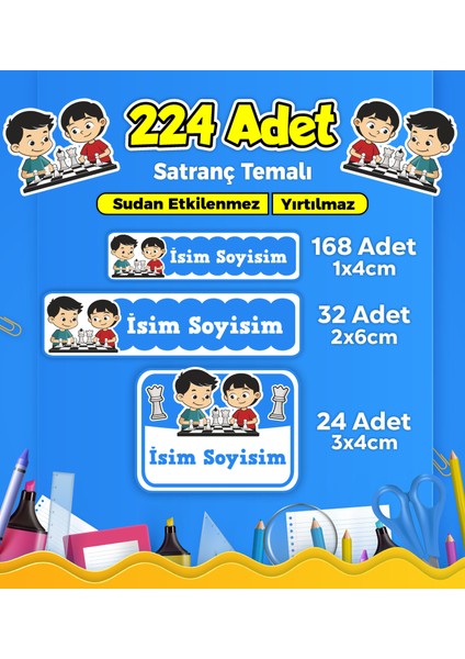 Okul Kreş Etiketi Kalem Defter Özel Isim Yazılabilen Etiket Seti Model 231 - 224 Adet