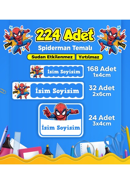Okul Kreş Etiketi Kalem Defter Özel Isim Yazılabilen Etiket Seti Model 235 - 224 Adet