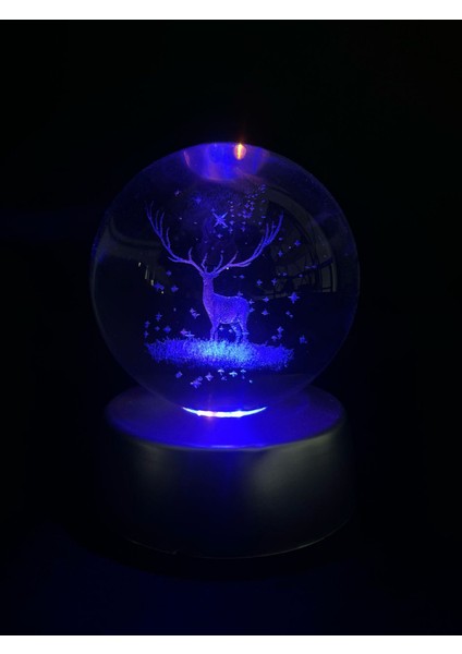 Geyik Figürlü Renk Değiştiren 3D Işıklı Cam Küre Rgb Kombinasyon Pilli Kolay Kullanım modelleri