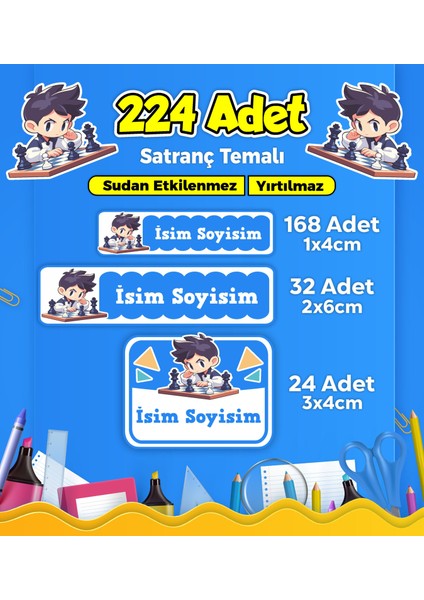 Okul Kreş Etiketi Kalem Defter Özel Isim Yazılabilen Etiket Seti Model 232 - 224 Adet