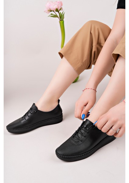 Hakiki Deri Akıllı Bağcıklı Kadın Casual Ayakkabı Ortopedik Günlük Spor Ayakkabı