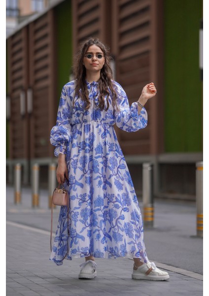 Floral Desenli Mavi Elbise fiyatları