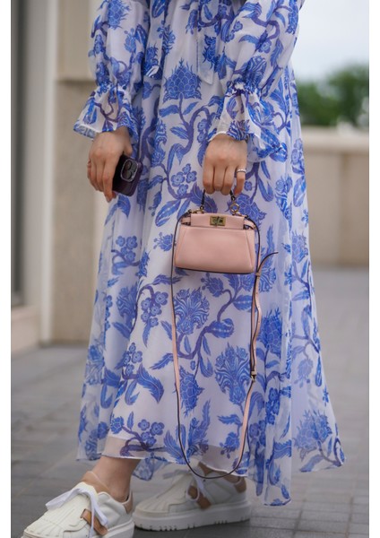 Floral Desenli Mavi Elbise fırsatları