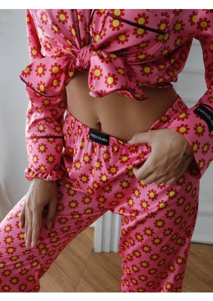 Marghercoccolarsı Borgogna Su Sfondo Saten Uzun Pijama Takımı
