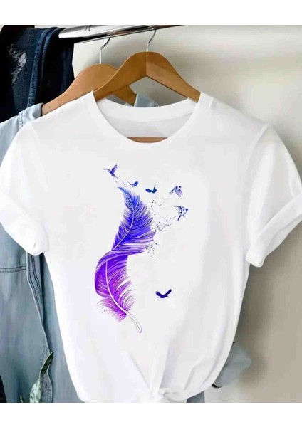 Mor Tüy Baskılı Özel Tasarım Oversize Tshirt