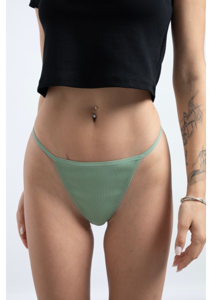 Pamuklu ve Likralı Lastikli Kaşkorse Fitilli Kadın G-String