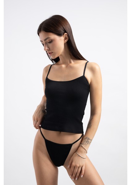 Pamuklu ve Likralı Lastikli Kaşkorse Fitilli Kadın G-String