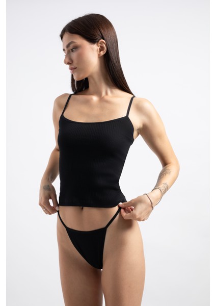 Pamuklu ve Likralı Lastikli Kaşkorse Fitilli Kadın G-String