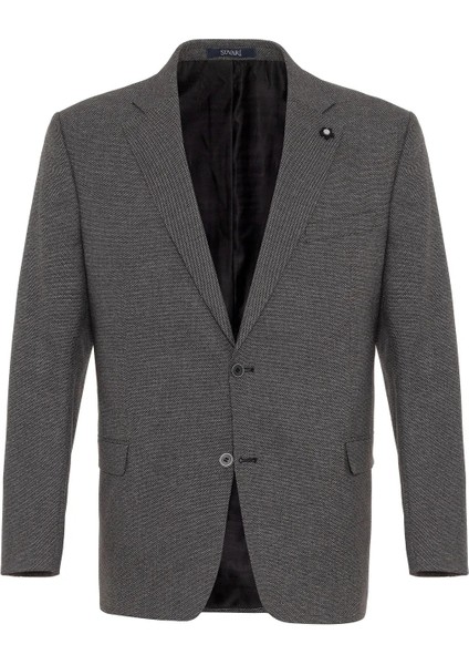 4 Drop Regular Kalıp Koyu Füme Armür Desenli Blazer Ceket