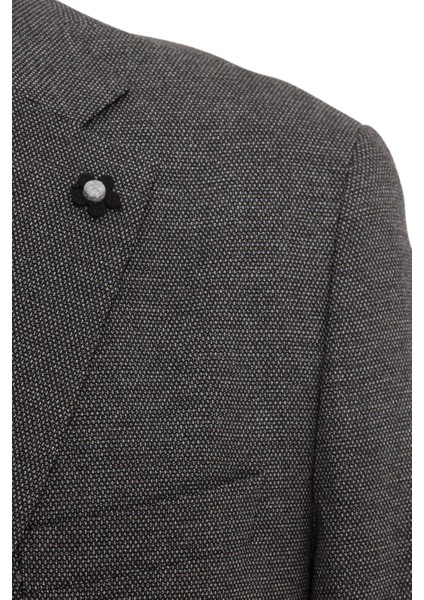 4 Drop Regular Kalıp Koyu Füme Armür Desenli Blazer Ceket modelleri