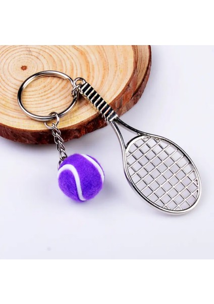 Tenis Raketi ve Tenis Topu Metal Tasarımlı Şık Anahtarlık Kolye Çanta Süsü