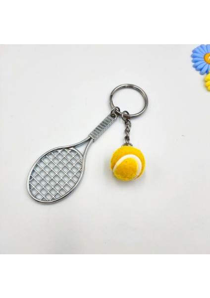 Tenis Raketi ve Tenis Topu Metal Tasarımlı Şık Anahtarlık Kolye Çanta Süsü