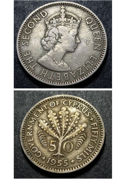 3996367F906B9A8043 1955 Kıbrıs 50 Mils Ççt+/ca Eski Yabancı Madeni Para