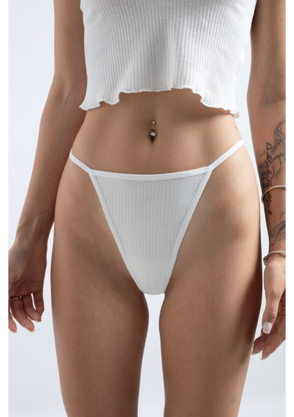 Pamuklu ve Likralı Lastikli Kaşkorse Fitilli Kadın G-String