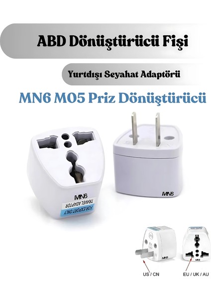 M05 Priz Dönüştürücü/2 Adet Fiş -Türk-Ingiliz Fişini Amerikan Fişine Çevirici Adaptör