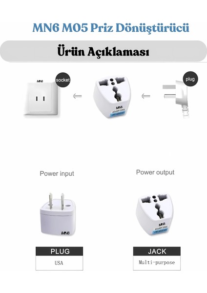 M05 Priz Dönüştürücü/2 Adet Fiş -Türk-Ingiliz Fişini Amerikan Fişine Çevirici Adaptör
