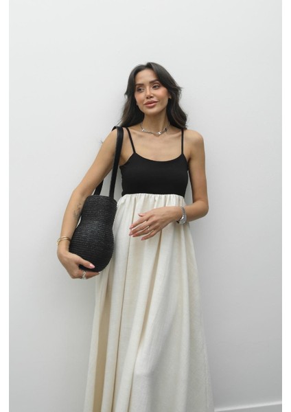 Natural Patchwork Maxi Keten Elbise indirimleri