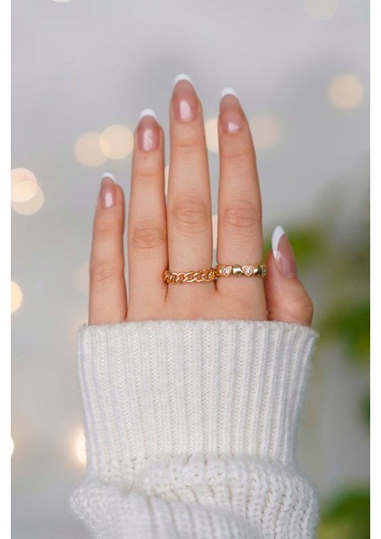 2 Adet Ayarlanabilir Gold Kadın Yüzük Set