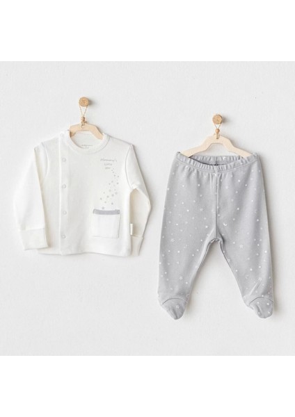 Andywawa AC25704 Sıde Snap Set Mommy's Little Star 2'li Zıbın Set Grey