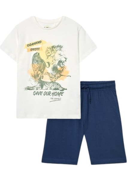 03-12 Yaş Erkek Çocuk Losan Safari Şortlu Takım - Yeşil-Mavi