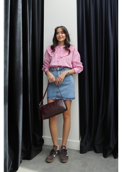 Yıkamalı Mavi Kısa Denim Etek fırsatları