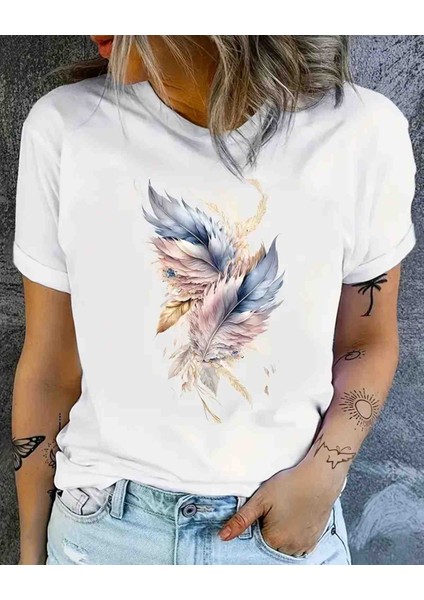 Tüy Çiçek Baskılı Özel Tasarım Oversize Tshirt