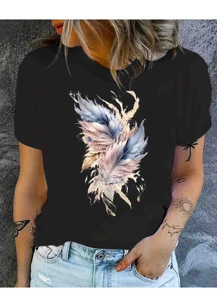 Tüy Çiçek Baskılı Özel Tasarım Oversize Tshirt