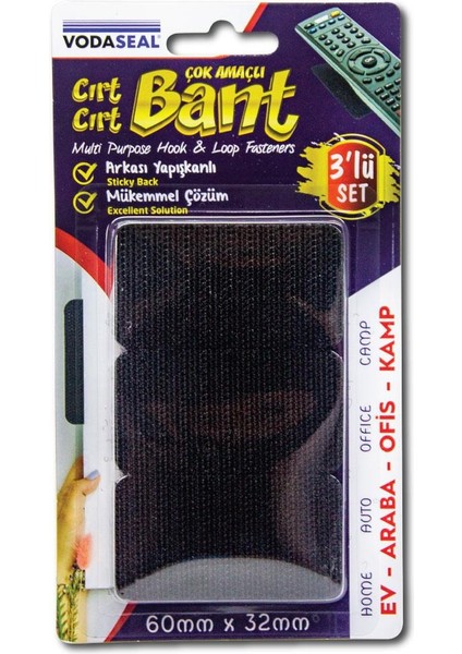 Çok Amaçlı Yapışkanlı Cırt Cırt Bant - 60X32 Mm. - Üçlü Set