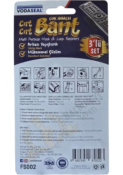 Çok Amaçlı Yapışkanlı Cırt Cırt Bant - 60X32 Mm. - Üçlü Set fiyatları