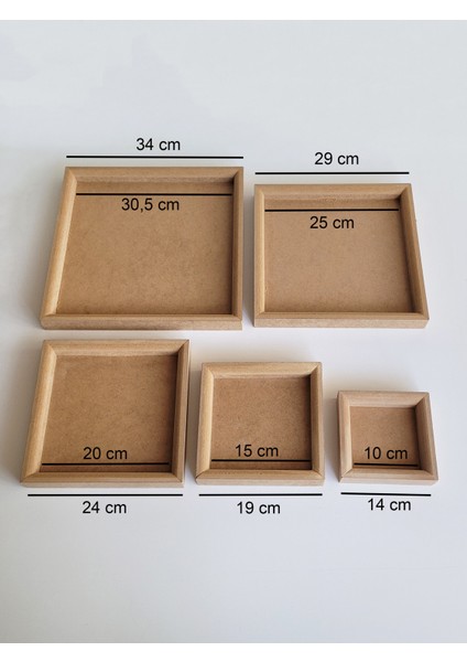 Ahşap, Ham Mdf, Boyanabilir 5 Boy, Kalın Çerçeveli Kare Pano, Çerçeve
