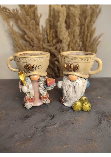Kahve Fincan Figürlü Aşçı Gnome Çift Dekoratif Sunumluk & Mumluk fiyatları
