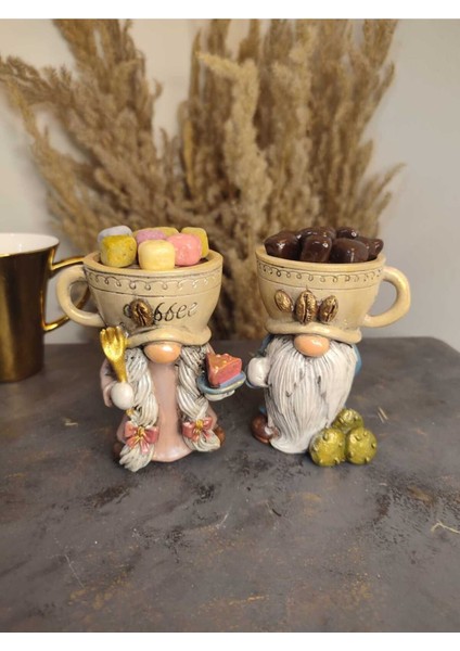 Kahve Fincan Figürlü Aşçı Gnome Çift Dekoratif Sunumluk & Mumluk fırsatları