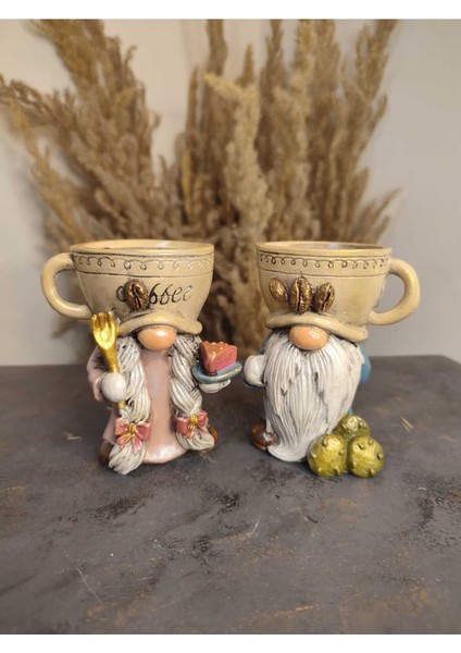 Kahve Fincan Figürlü Aşçı Gnome Çift Dekoratif Sunumluk & Mumluk indirimleri