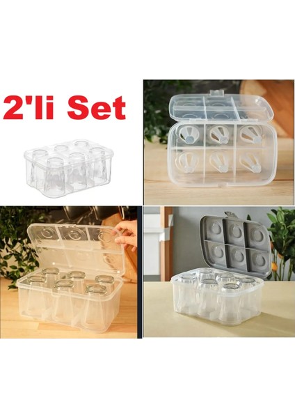 ( 2'Li Piknik Seti ) Pratik 6 Bölmeli Çay Bardağı Ve Su Bardağı Taşıma/Saklama Kutusu Piknik Seti