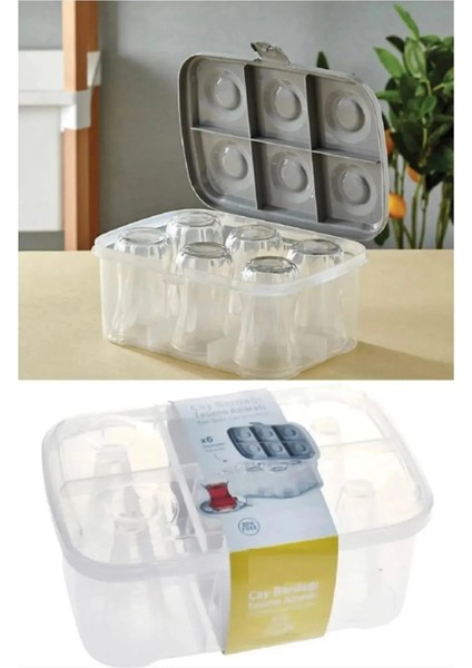 ( 2'Li Piknik Seti ) Pratik 6 Bölmeli Çay Bardağı Ve Su Bardağı Taşıma/Saklama Kutusu Piknik Seti modelleri