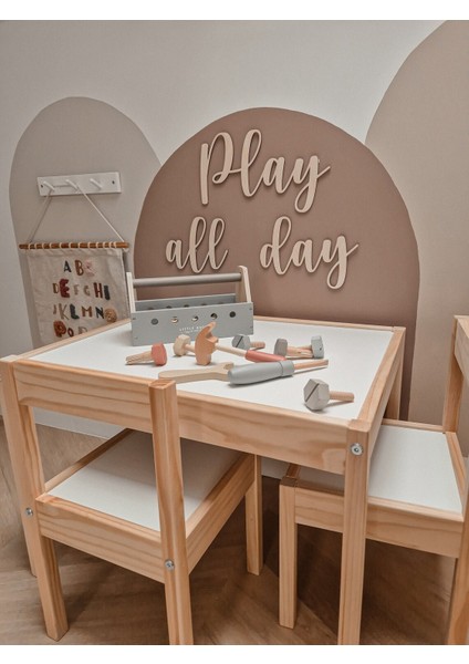 Play All Day Bütün Gün Oyna Yazılı Çocuk ve Bebek Odası Hediyelik Aksesuar - Duvar Dekoru