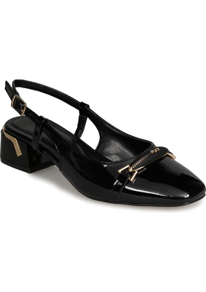 Siyah Slingback Ayakkabı Rugan Deri Kadın Ayakkabı