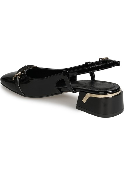 Siyah Slingback Ayakkabı Rugan Deri Kadın Ayakkabı