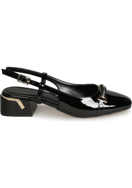 Siyah Slingback Ayakkabı Rugan Deri Kadın Ayakkabı
