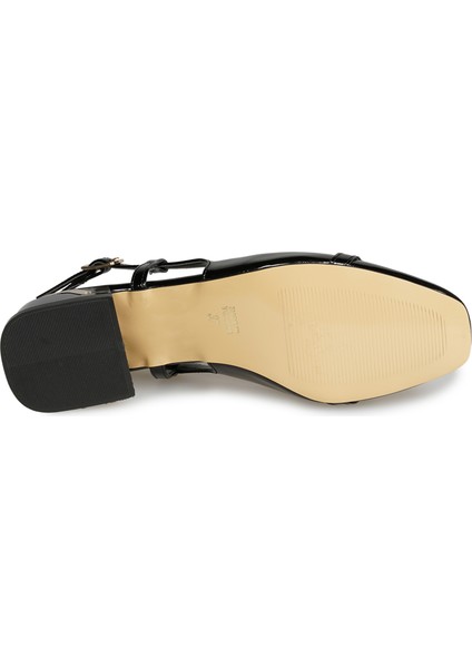 Siyah Slingback Ayakkabı Rugan Deri Kadın Ayakkabı