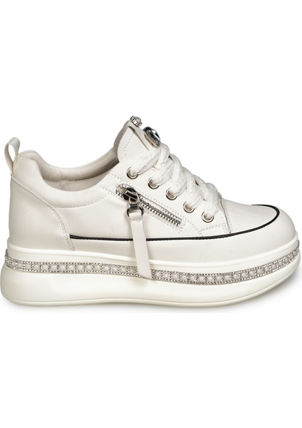 Krem Sneakers Deri Kadın Ayakkabı modelleri