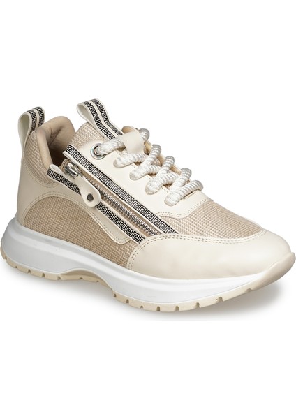 Bej Sneakers Deri-Tekstil Kadın Ayakkabı