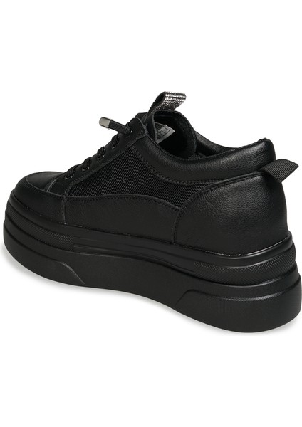 Siyah Sneakers Deri-Tekstil Kadın Ayakkabı