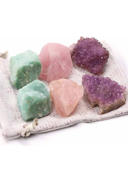 Ametist Taşı-Aventurin Taşı-Pembe Kuvars Taşı Işlenmemiş Doğal Taş Ham Kütle 3'lü Set (30/45 Gr)