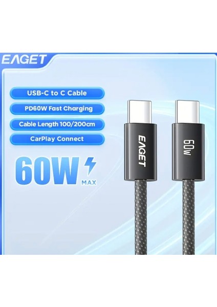 60W 2-Metre CE/FC/ROHS Lisanslı Type-C To Type-C İphone 15/16 Samsung/Xiaomi/Redmi/Huawei/Honor/Laptop/Tablet/Telefon Süper Hızlı Orjinal Hasır Örgülü Sağlam