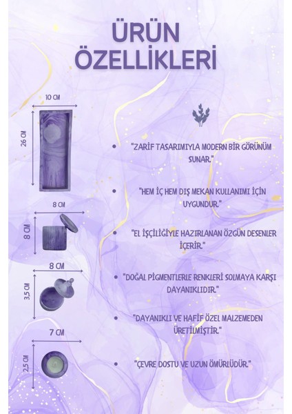 Dekoratif Tepside Mumluk ve Takılık, Mor Beyaz Desenli Mumluk Dekorasyon Seti fırsatları